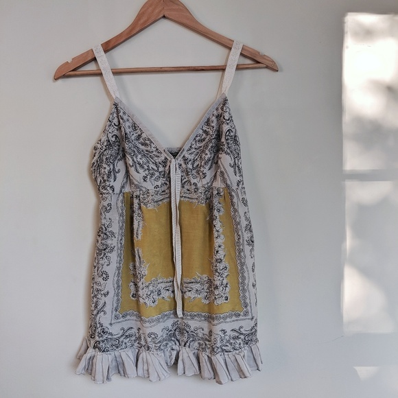 Lucky Brand, Floral Cotton Silk Tank Grey Yellow - Picture 6 of 6